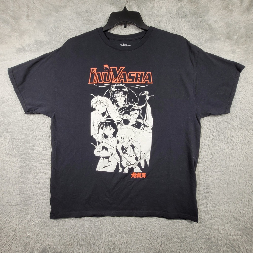 Inuyasha Graphic T-Shirt Mens XL‎ Black Anime Character Group Print Cotton Tee